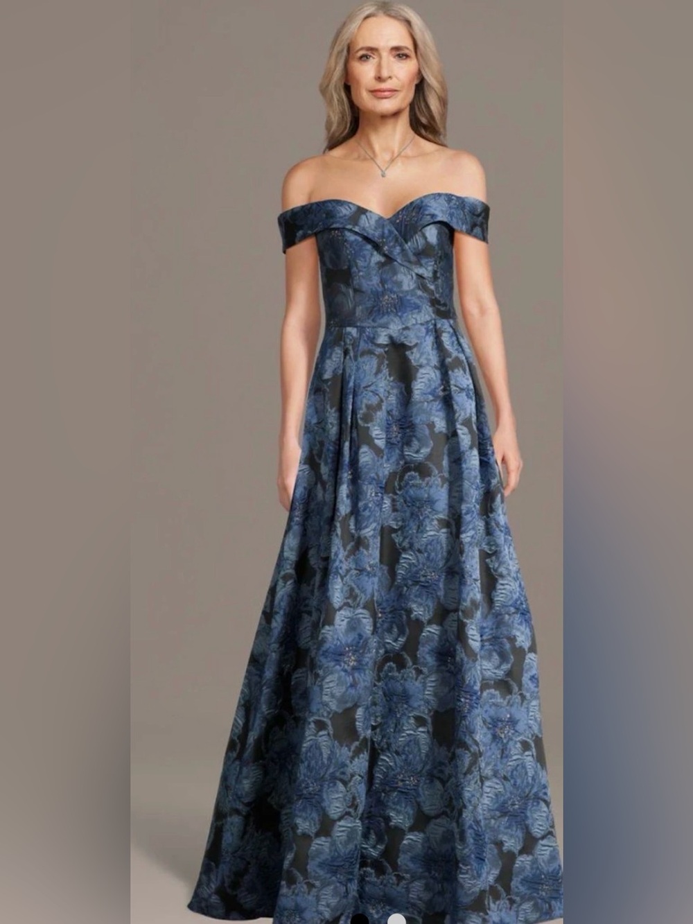 OTS Brocade A-line Dress in Navy